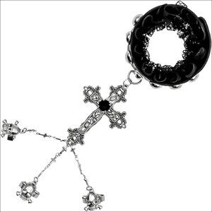 Adjustable Faux Leather Hand Chain Bracelet With Skull Ring Gothic Punk